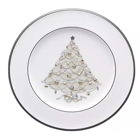Set of 4 $280 Noritake Bone China Palace Christmas Platinum 4781 salad plates - Picture 4 of 10